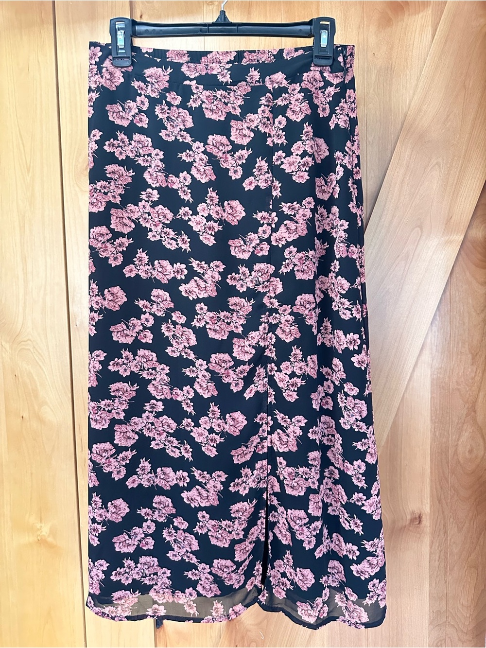 Vintage Y2K Black Pink Floral Sheer Overlay Maxi Skirt Fairycore Boho